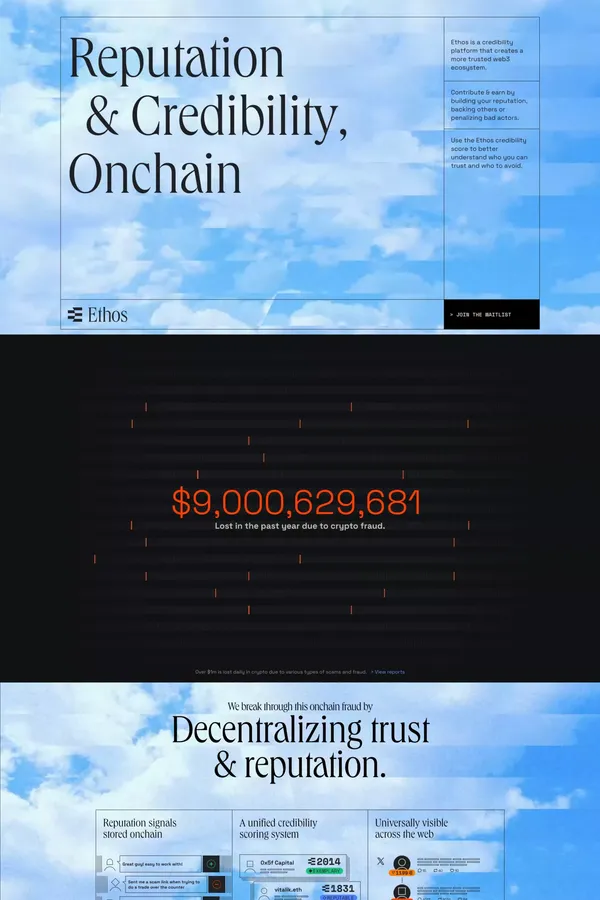 Ethos - A safer & more trusted on-chain crypto experience - Landing design inspiration