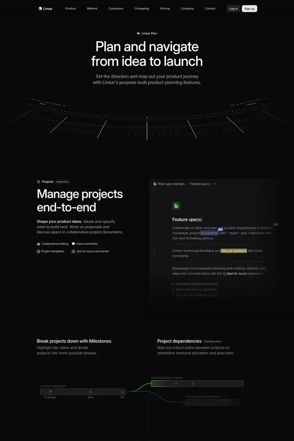 Linear Plan – Set the product direction - Landing design inspiration
