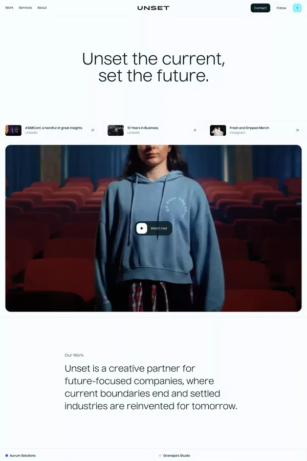 Unset Studio | Brands, Films and Websites - Landing design inspiration