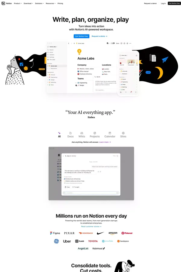 Your connected workspace for wiki, docs & projects | Notion - Landing design inspiration