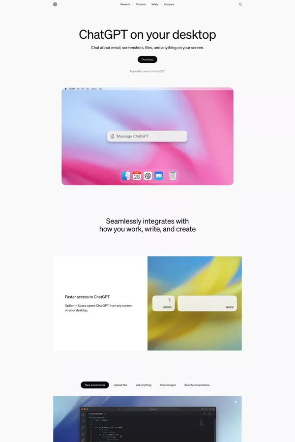 ChatGPT on your desktop - Landing design inspiration