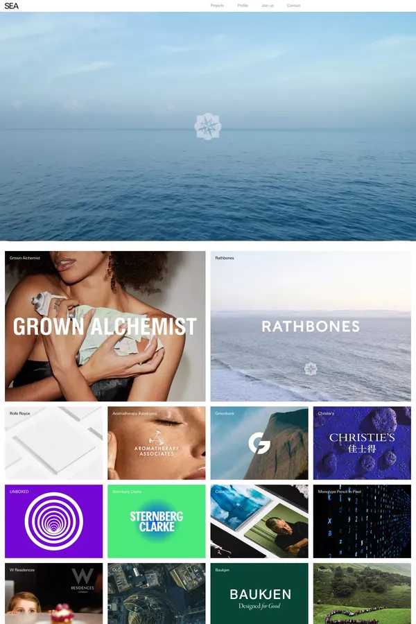 SEA / We are all about brands. We help our clients grow and develop by harnessing good design. - Portfolio design inspiration
