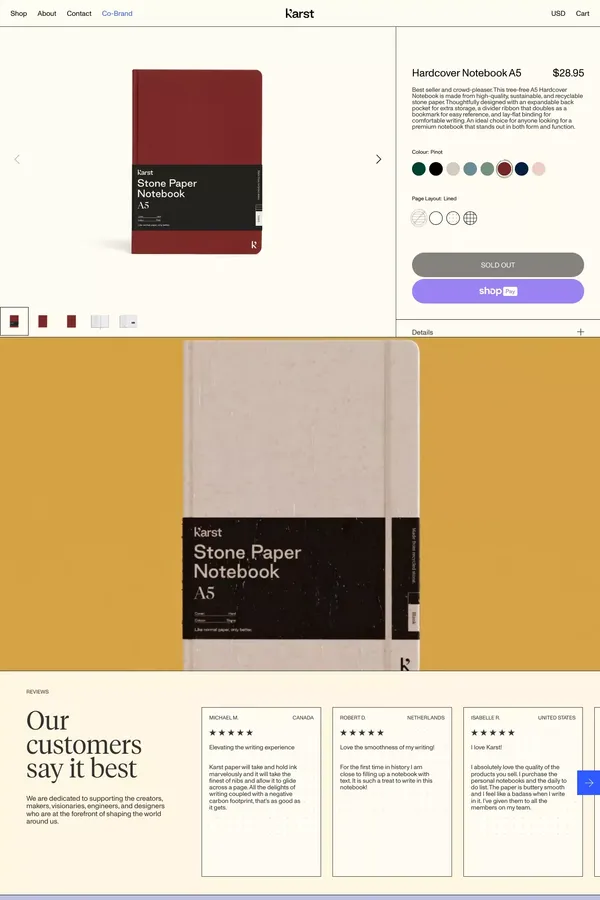 Stone Paper Hardcover Notebook | Karst Stone Paper™️ - Product page design inspiration