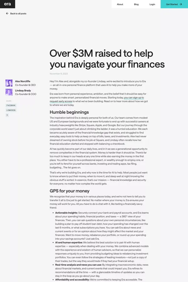 Over $3M raised to help you navigate your finances - Blog Post design inspiration