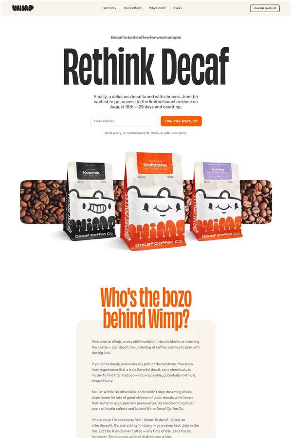 Wimp Decaf Coffee Co - Ecommerce design inspiration