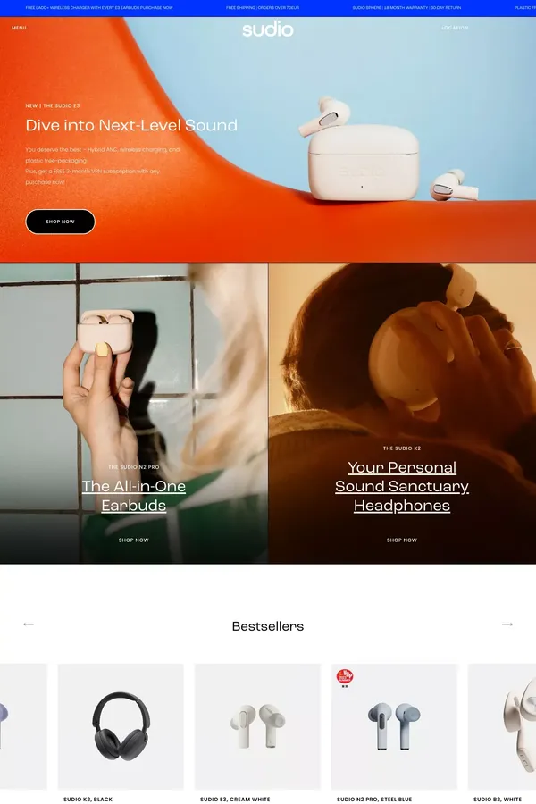 Sudio - Designing Sound | Wireless Earbuds & Speakers - Ecommerce design inspiration