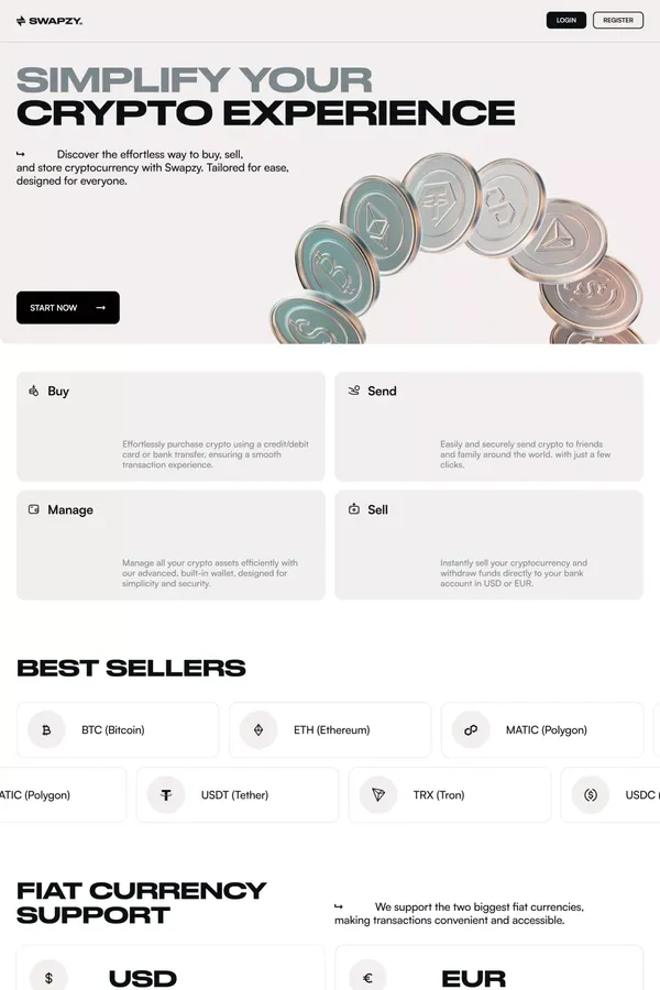 Buy and Sell Crypto Easily with Swapzy – Secure & User-Friendly Platform - Landing design inspiration