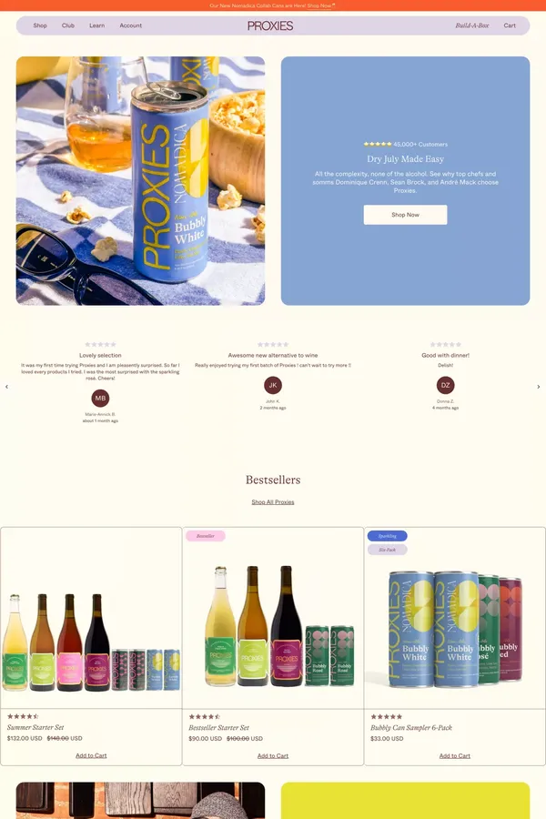 Proxies | All the complexity of wine, None of the alcohol. - Ecommerce design inspiration