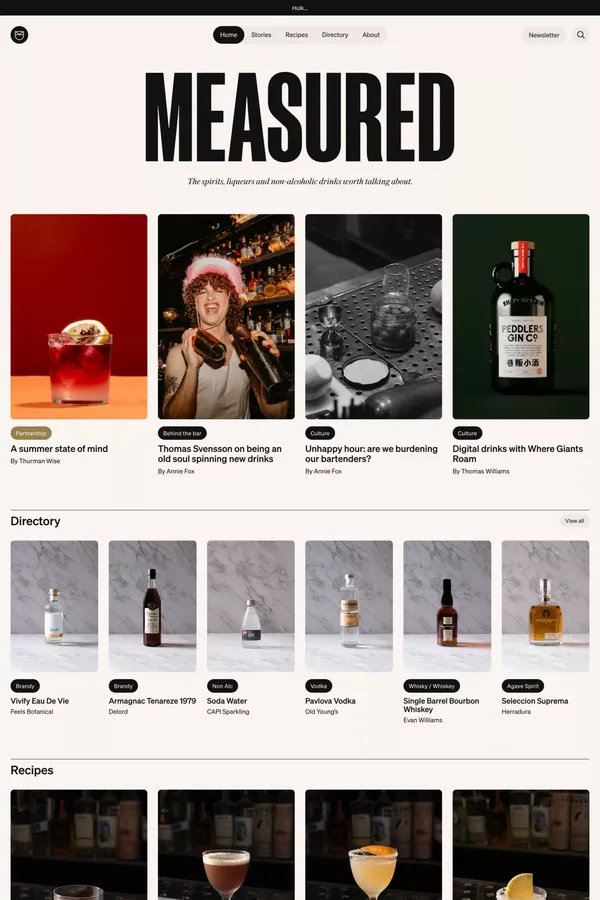 Measured | The drinks worth talking about - Blog design inspiration