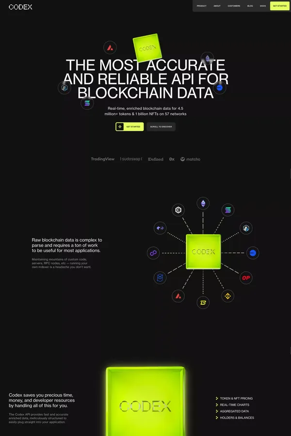 Codex | Most Accurate & Reliable Blockchain Data API - Landing design inspiration
