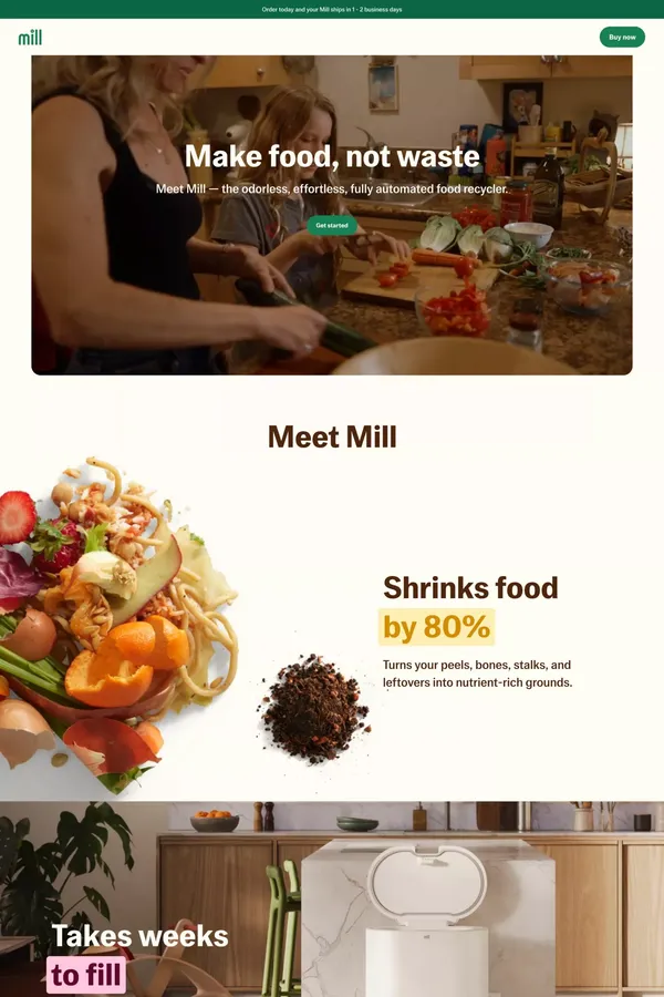 Mill: never waste food again - Landing design inspiration