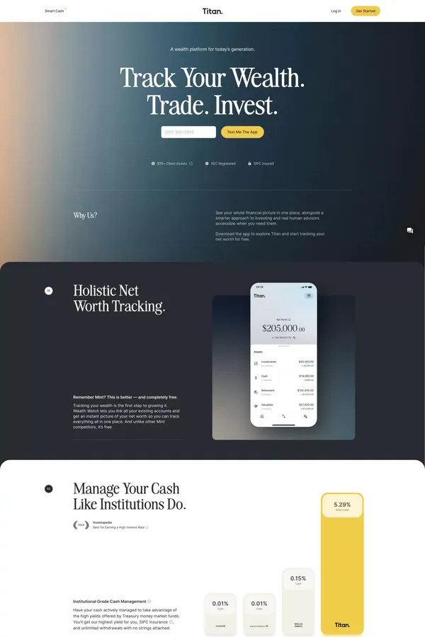 Titan - Track Your Wealth. Trade. Invest. - Landing design inspiration