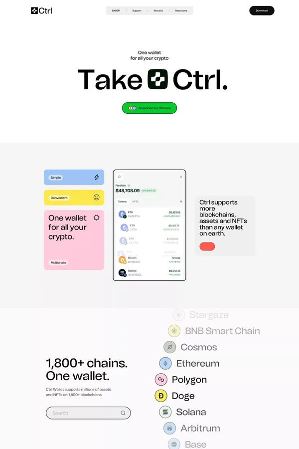Secure and powerful crypto wallet | CTRL Wallet - Landing design inspiration