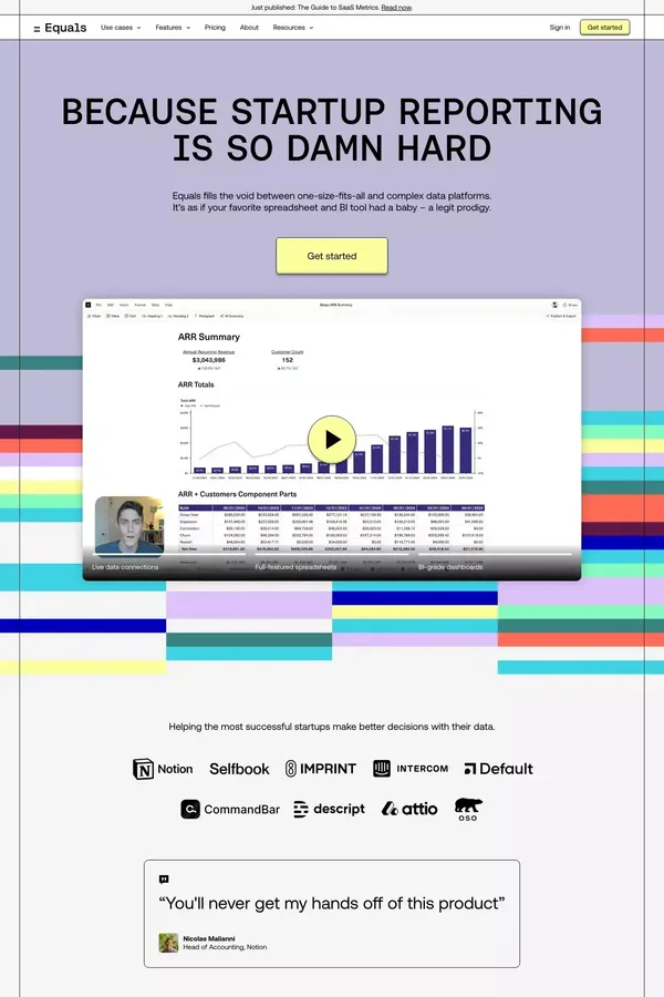 Equals | Next-generation analysis & reporting - Landing design inspiration