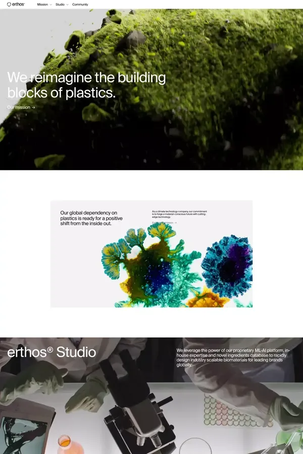 erthos® | We reimagine the building blocks of plastics. - Landing design inspiration