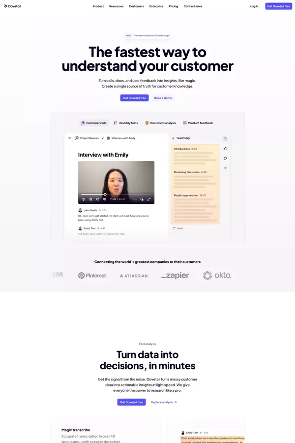 Customer Insights Hub — Dovetail - Landing design inspiration