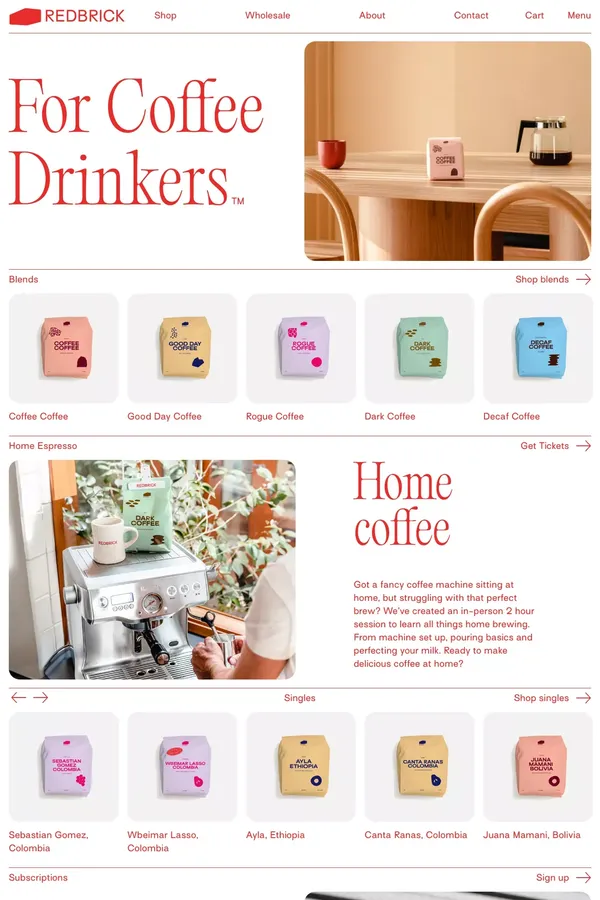 Redbrick Coffee - Ecommerce design inspiration