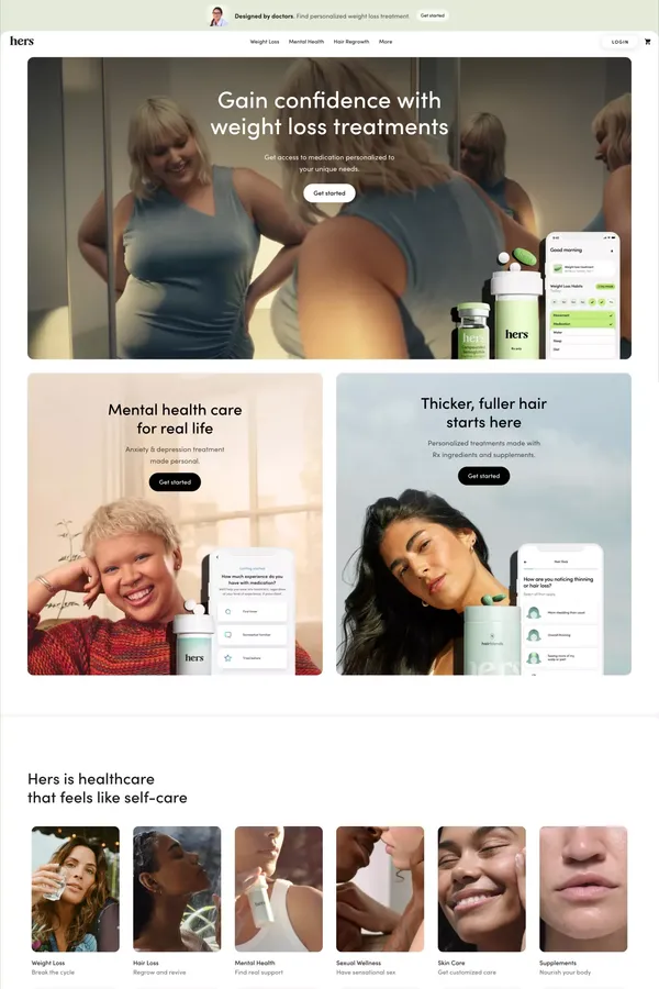 Hers for Women's Health | hers - Ecommerce design inspiration