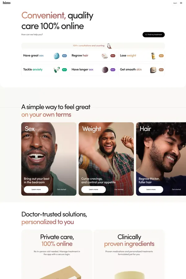 Telehealth for a healthy, handsome you | hims - Landing design inspiration