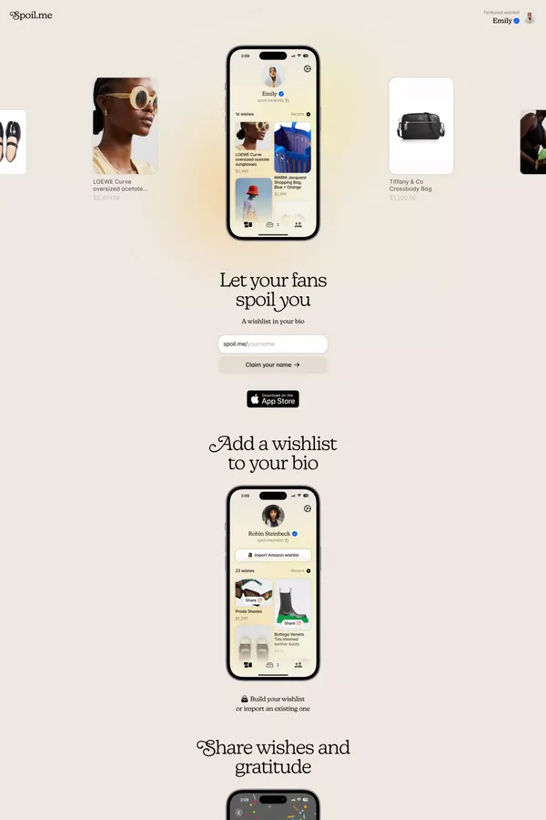 Spoil Me - the wishlist in your bio - Landing design inspiration