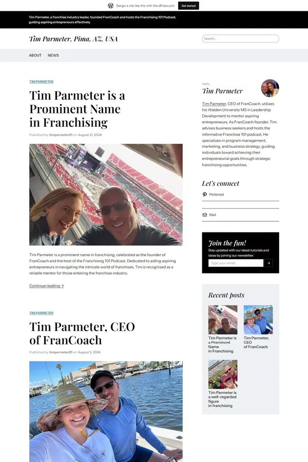 Tim Parmeter, Pima, AZ, USA – Tim Parmeter, CEO of FranCoach, leverages his Walden University MS in Leadership Development to empower aspiring entrepreneurs. - Blog design inspiration