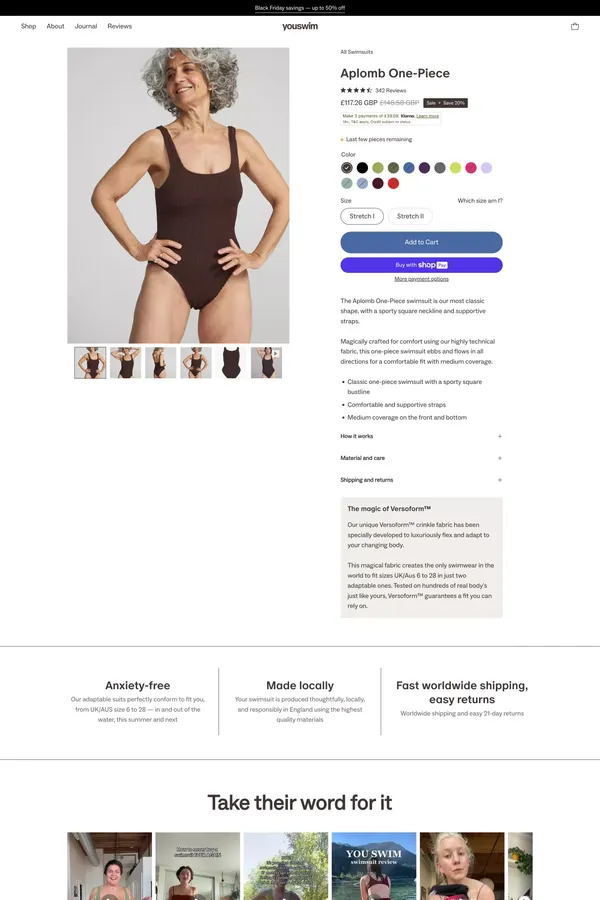 Aplomb One-Piece | Youswim - Product page design inspiration
