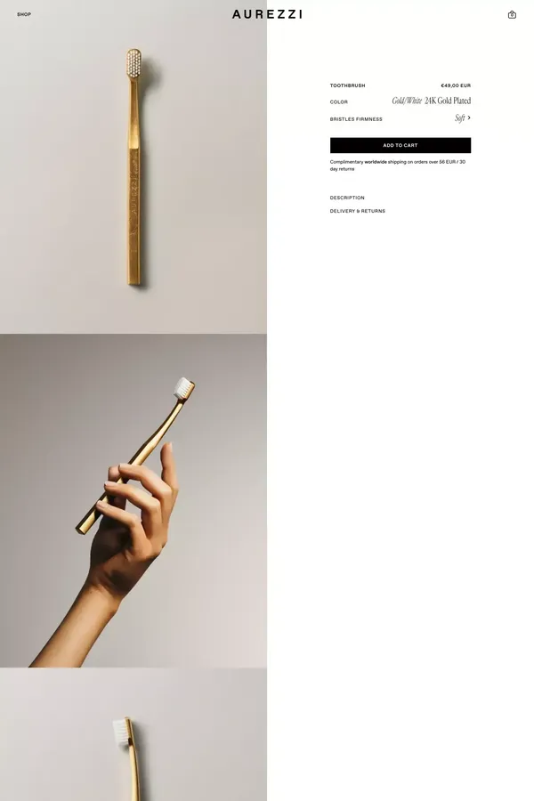 TOOTHBRUSH GOLD/WHITE – AUREZZI - Product page design inspiration