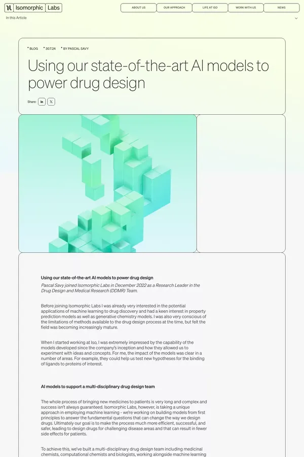 Using our state-of-the-art AI models to power drug design  - Isomorphic Labs - Blog Post design inspiration