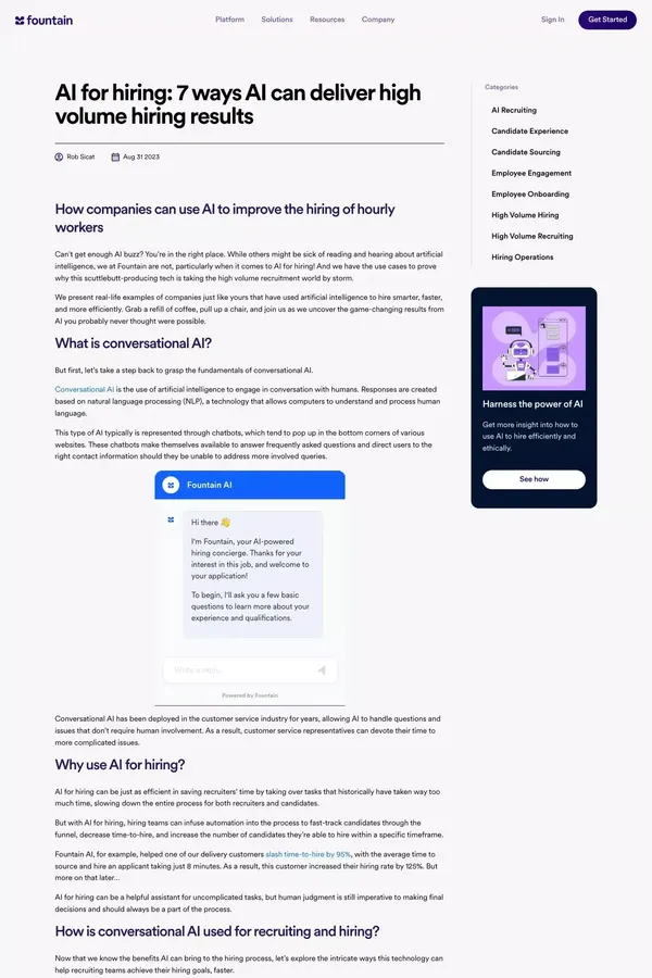 AI for hiring: 7 ways AI can deliver high volume hiring results - Fountain - Blog Post design inspiration