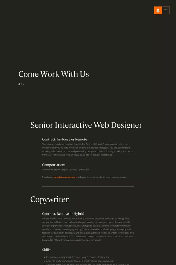 Jobs at TMBR - Web Developer, Graphic Designer, Project Management - Career design inspiration