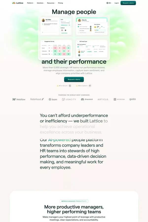 Lattice | Manage people and their performance - Landing design inspiration
