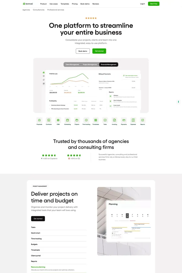 Bonsai - Business management software - Landing design inspiration