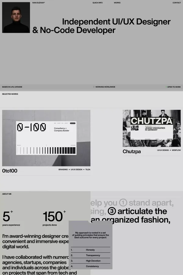 Ivan Duzhak | UI/UX Designer & Webflow Developer - Portfolio design inspiration