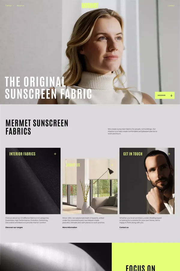 Mermet | The original Sunscreen fabric for interior and exterior - Landing design inspiration