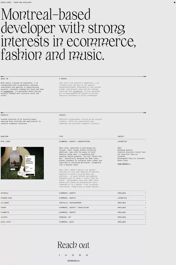 Deven Caron — Front-End Developer - Portfolio design inspiration