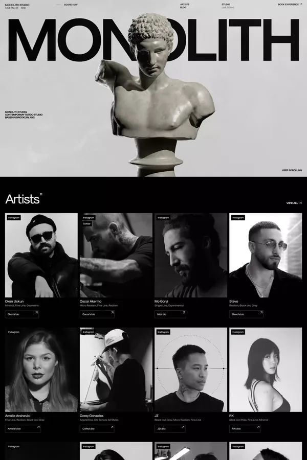 Contemporary Tattoo Studio, Fine Line Tattoo, Microrealism Tattoo. Monolith Studio Brooklyn, NYC - Portfolio design inspiration