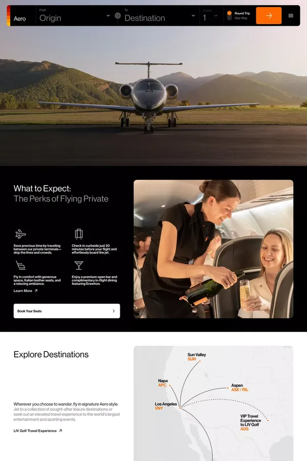 Book by the seat | The Private Jet Experience | Aero™ - Landing design inspiration
