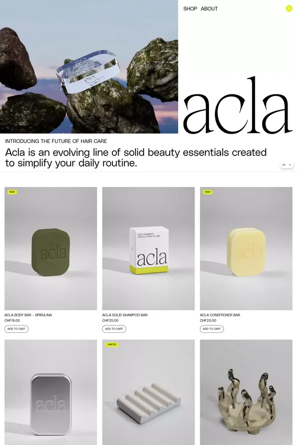 Acla | Solid Shampoo Bar - Ecommerce design inspiration