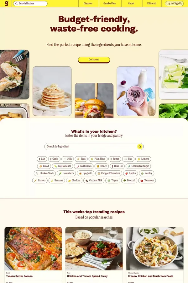 Gumbo | Find Recipes Using The Ingredients You Have at Home - Landing design inspiration