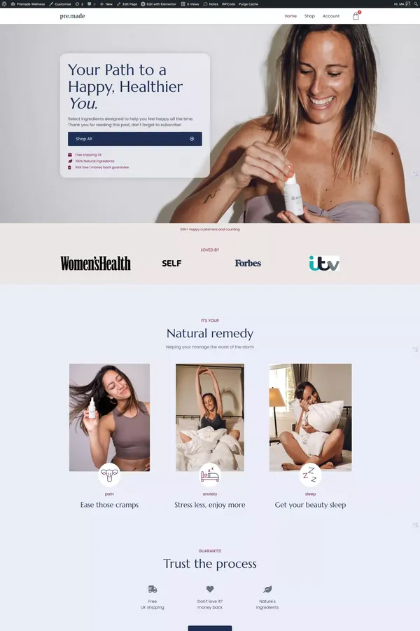 Premade Wellness – Premade Wellness is a Elementor Pro Template for a woman wellness brand