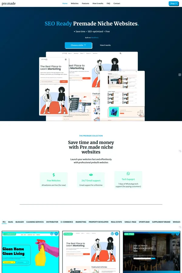 FREE Premade Niche Websites for WordPress | Premade Websites