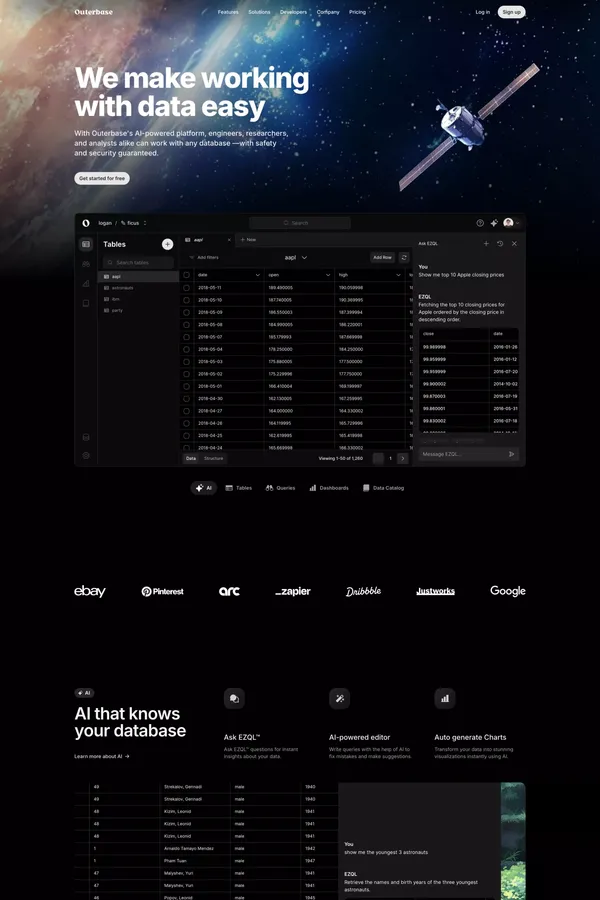 Outerbase | The interface for your database - Landing design inspiration