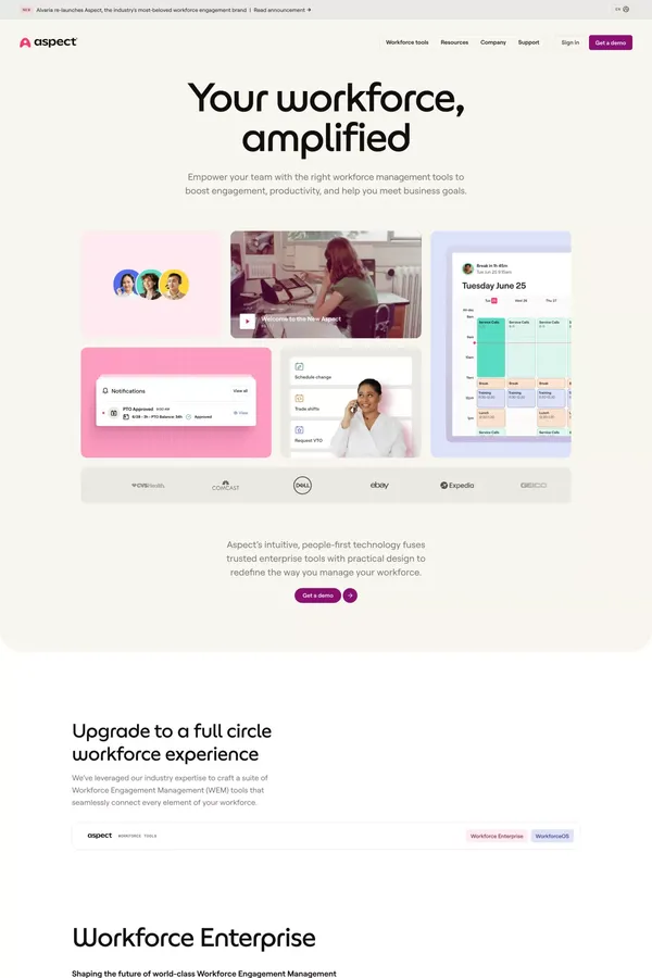 Aspect | Trusted Leaders in Workforce Engagement Management Solutions - Landing design inspiration