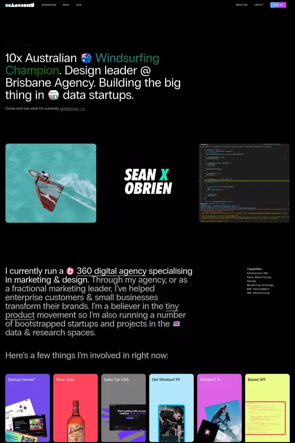 Sean O'Brien | Australian Professional Windsurfer, Designer - Portfolio design inspiration