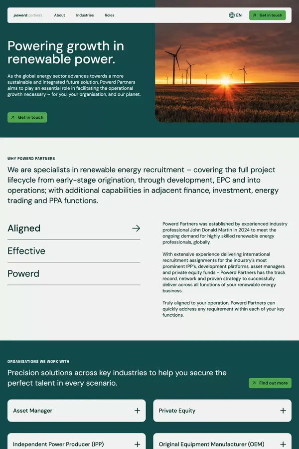 Executive Recruitment for Global Renewable Energy | Powerd Partners - Landing design inspiration