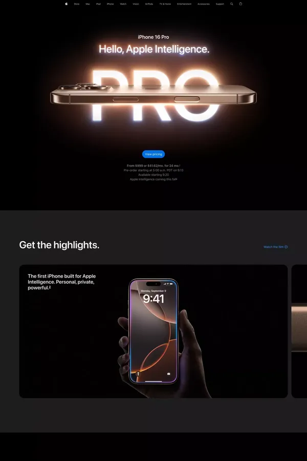 iPhone 16 Pro and iPhone 16 Pro Max - Apple - Landing design inspiration