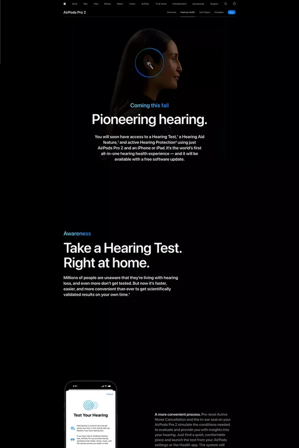 AirPods Pro 2 - Hearing Health - Apple - Landing design inspiration