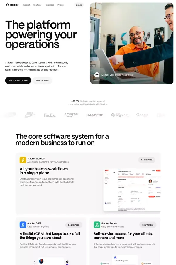 Stacker | Software that's as unique as your business - Landing design inspiration