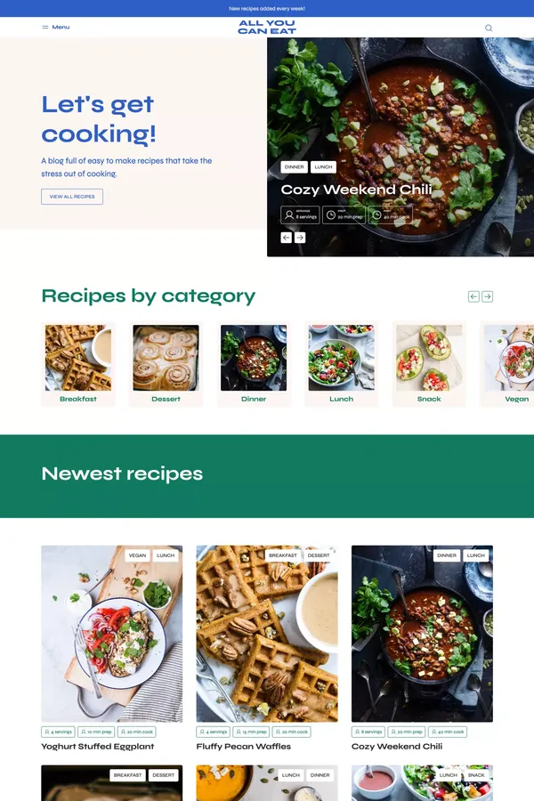 All You Can Eat Recipe Blog - Webflow HTML Website Template