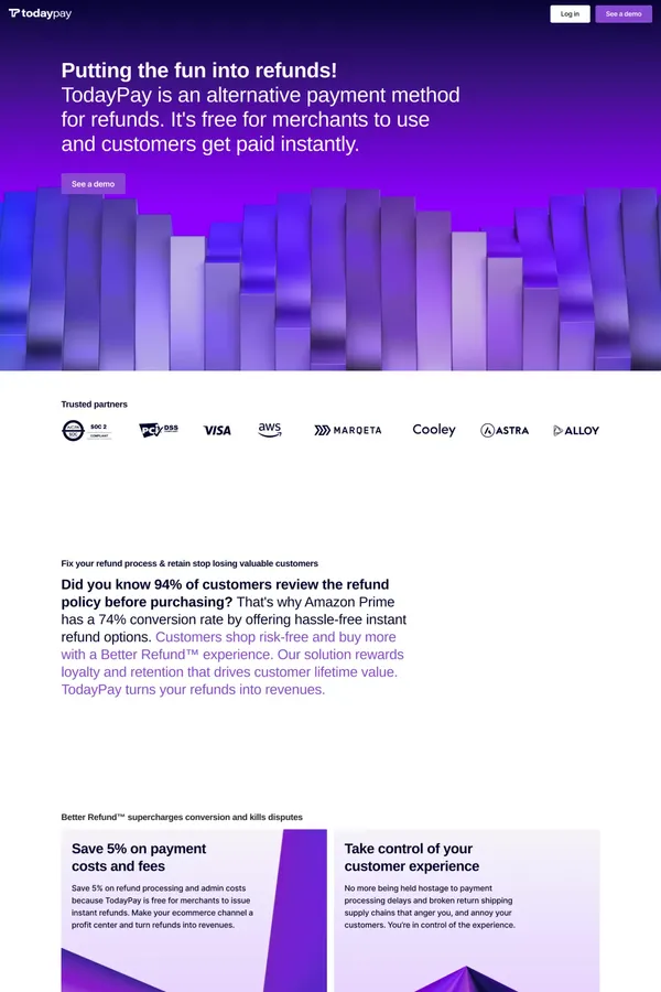 TodayPay® - Refunds as a Service™ - Landing design inspiration
